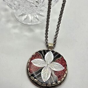 Elegant Silver and Red Pendant Necklace